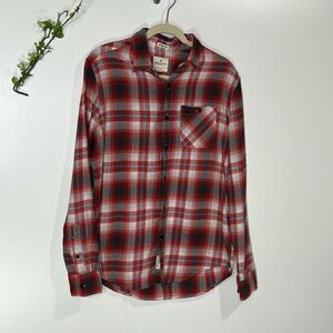 American Eagle Outfitters Red Black Plaid Cotton Button Up Shirt Classic Fit